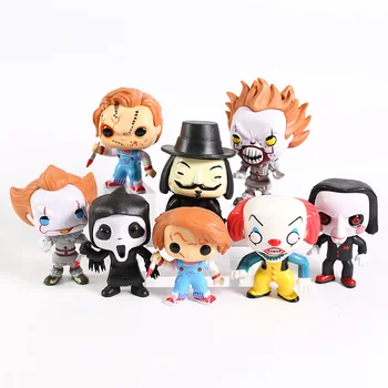 

8pcs/set It Pennywise Saw Billy Scream Death Child's Play Chucky V for Vendetta PVC Figure Collection Model Toys