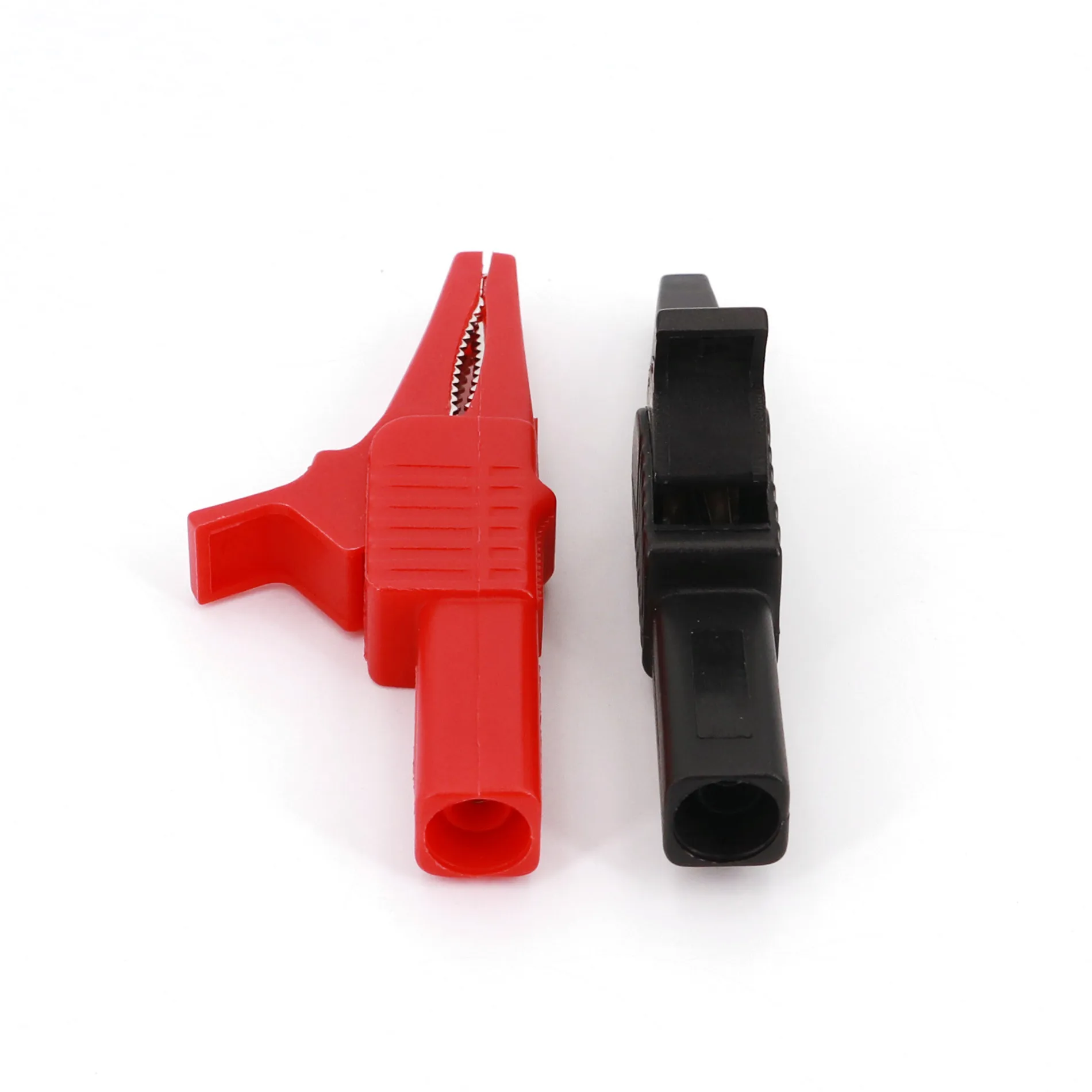 2 PIECE SET OF CROCODILE CLIPS 1000v RED BLACK WIDE OPENING JAWS 4mm BANANA PLUG 