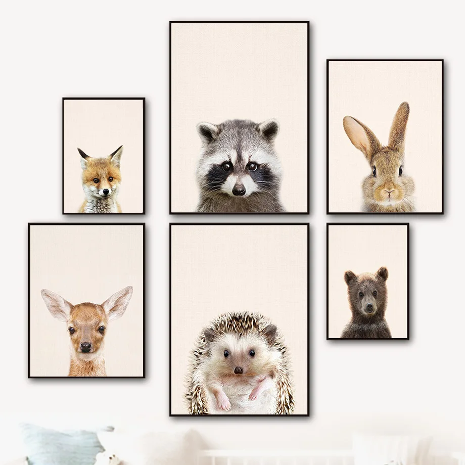 

Fox Raccoon Deer Bear Rabbit Hedgehog Animals Nordic Posters And Prints Wall Art Canvas Painting Wall Pictures Kids Room Decor