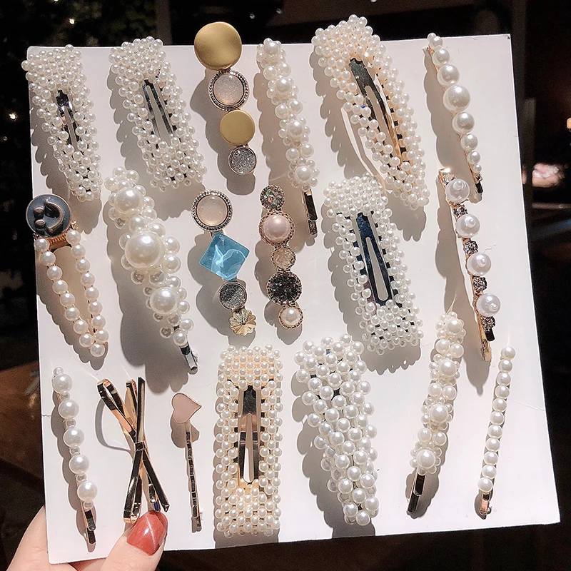 

3/4/5pcs/Set Trendy Pearl Hair Clips For Women Handmade Geometric Hair Barrette Triangle Square Hairpin Hair Styling Accessories