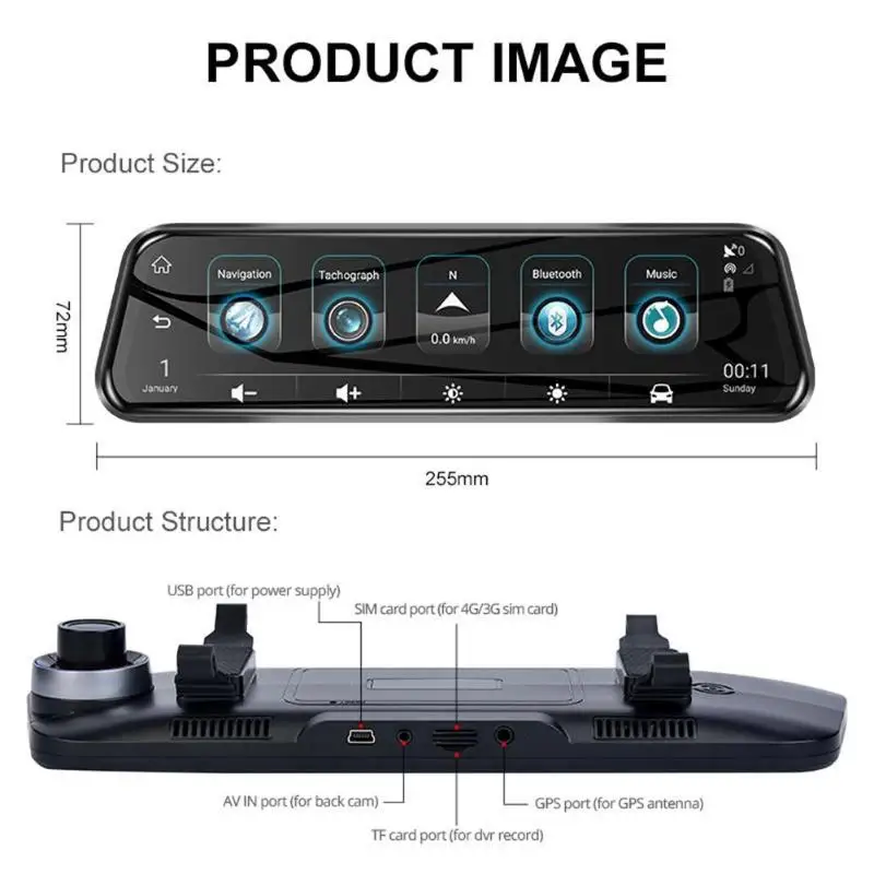 Автомобильный 4G DVR камера Android 5,1 gps Nav ADAS зеркало заднего вида видеорегистратор Формат фото JPG Видео формат MP4 Видео кодирование H.264