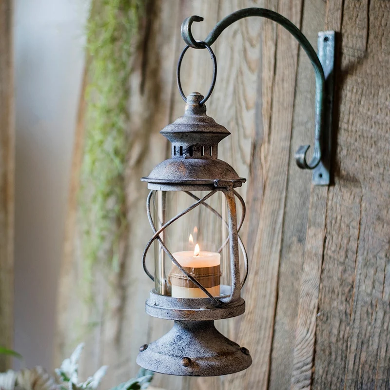 Top-Vintage Handmade Antique Metal Glass Candlestick Lantern Interior Decoration Lampshade