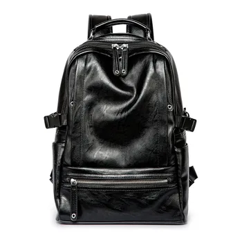 

Classical Black color fashion men pu leather travel backpack outdoor Vintage School Bag for male 200820-40