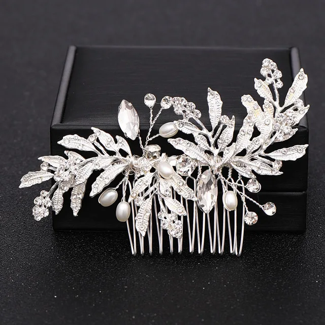Silver Color Pearl Crystal Wedding Hair Combs Hair Accessories for Bridal Flower Headpiece Women Bride Hair ornaments Jewelry Silver