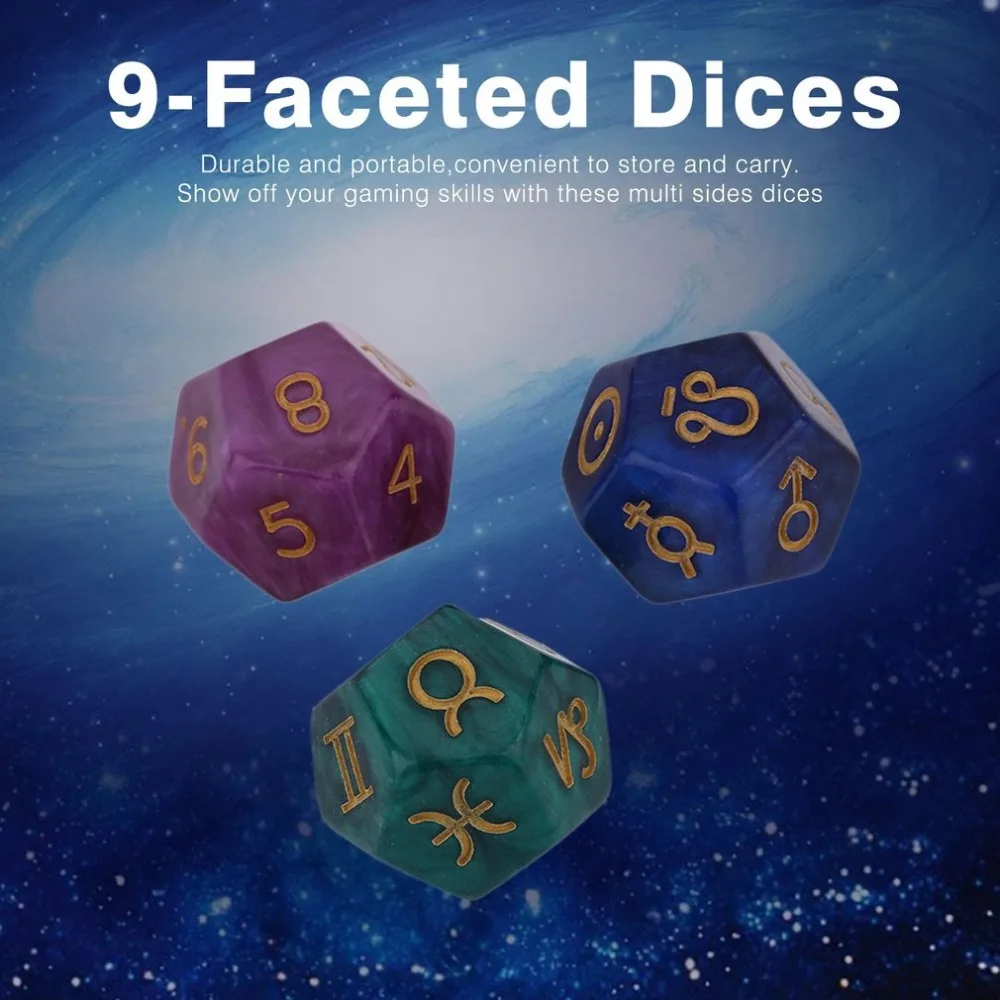 3 шт. 9 многогранных игральных кубиков астрологические креативные игральные кости набор многогранные акриловые кости для EZ Созвездие игр