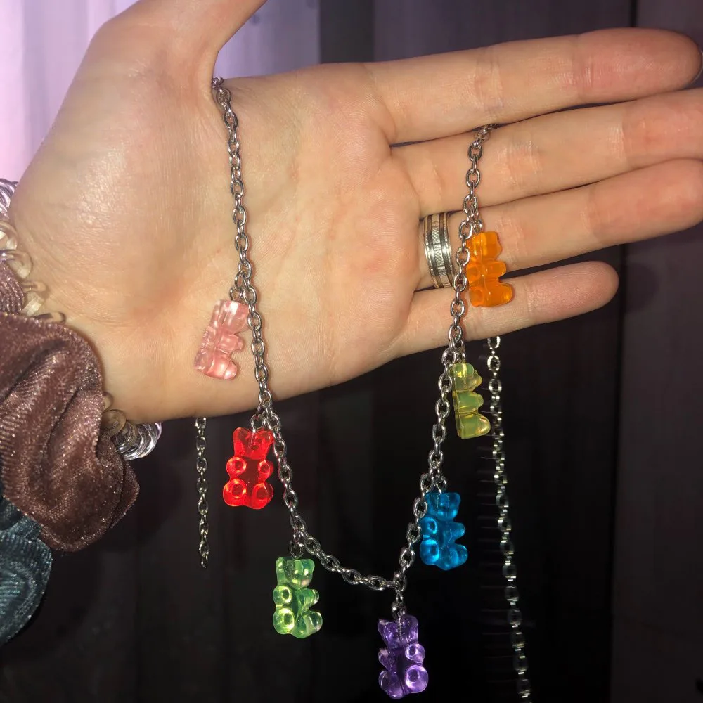 multicolor Модное мультяшное индивидуальное желейное ожерелье с медведем, разноцветное прозрачное ожерелье с медвежонком из смолы, пара милых ювелирных изделий, креативный подарок - Окраска металла: multicolor