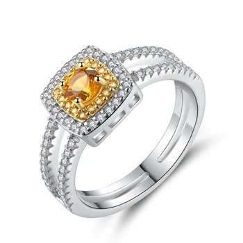 

MetJakt S925 Sterling Silver Citrine Zircon Set Fashion Elegant Women's Ring