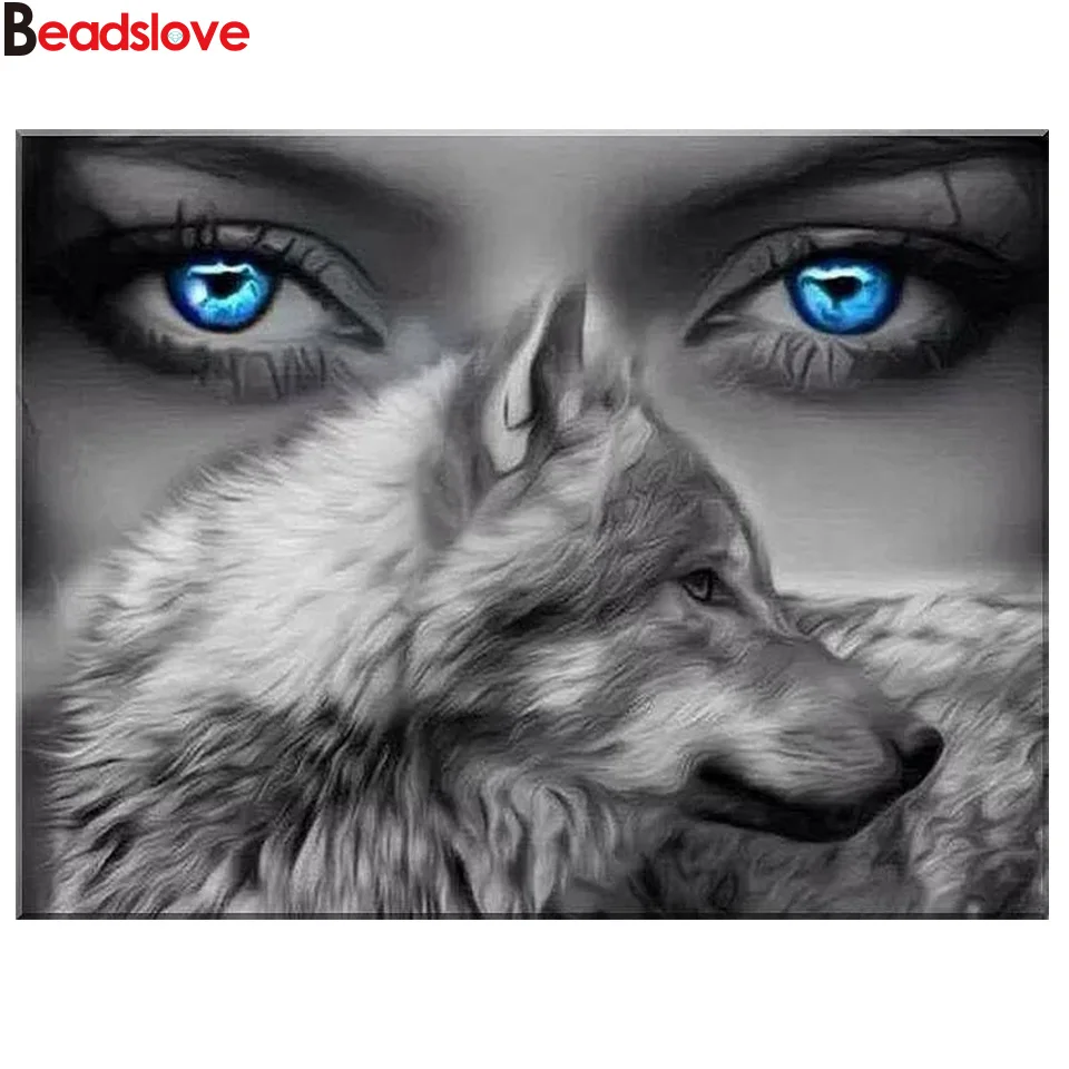Серый Волк и женщина Алмазная картина полная квадратная круглая вышивка Продажа