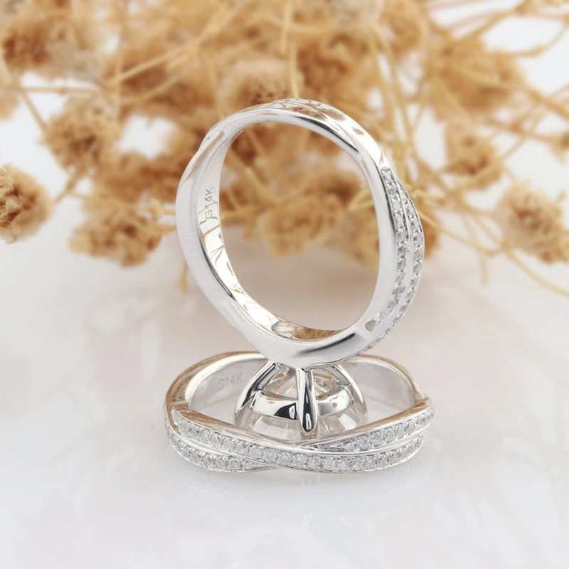 Veryins витая полоса стиль 14K 585 белый 2CT 8 мм DEF цвет Moissanite кольцо для помолвки набор для женщин свадебный подарок