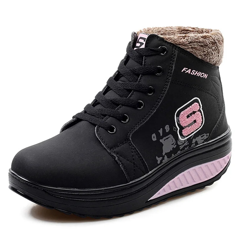 Новые женские ботинки на толстой подошве; женская обувь на платформе; плюшевые теплые зимние ботинки; женские кроссовки; ботинки; женские ботинки - Цвет: C1212-black