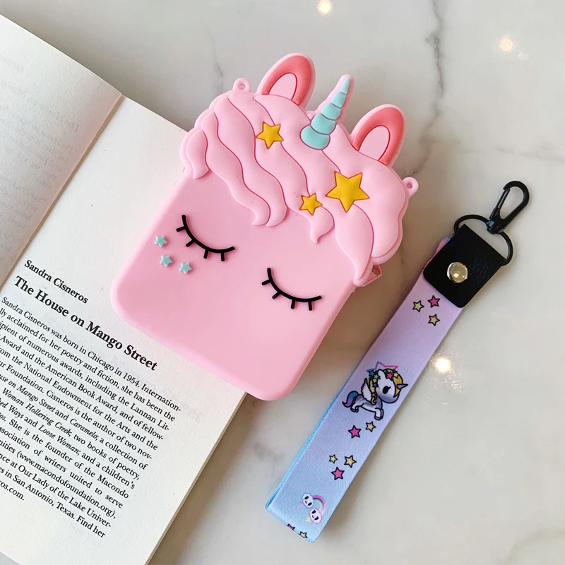 Универсальный чехол сумка Розовый Единорог Сакура кошелек сумка для airpods монета губная помада сумка для девочки подарок ребенок+ длинный ремень