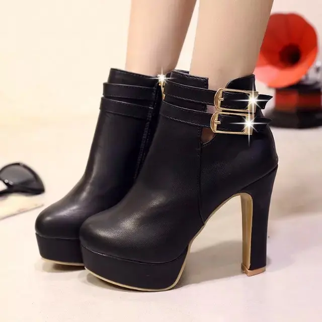 

Autumn And Winter New Style Europe And America Ultra-High-Heel round-Toe Waterproof Platform Belt Buckle WOMEN'S Boots Fashion S
