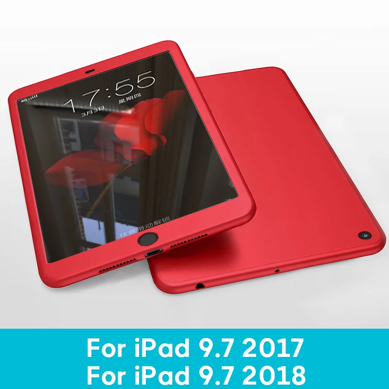 Силиконовые 360 Полное покрытие чехол для iPad 10,2 9,7 чехол для iPad mini, 4, 5, Чехол для iPad Pro 10,5 воздуха на возраст 1, 2, 3, со стеклом - Цвет: 9.7 2017 2018 RD