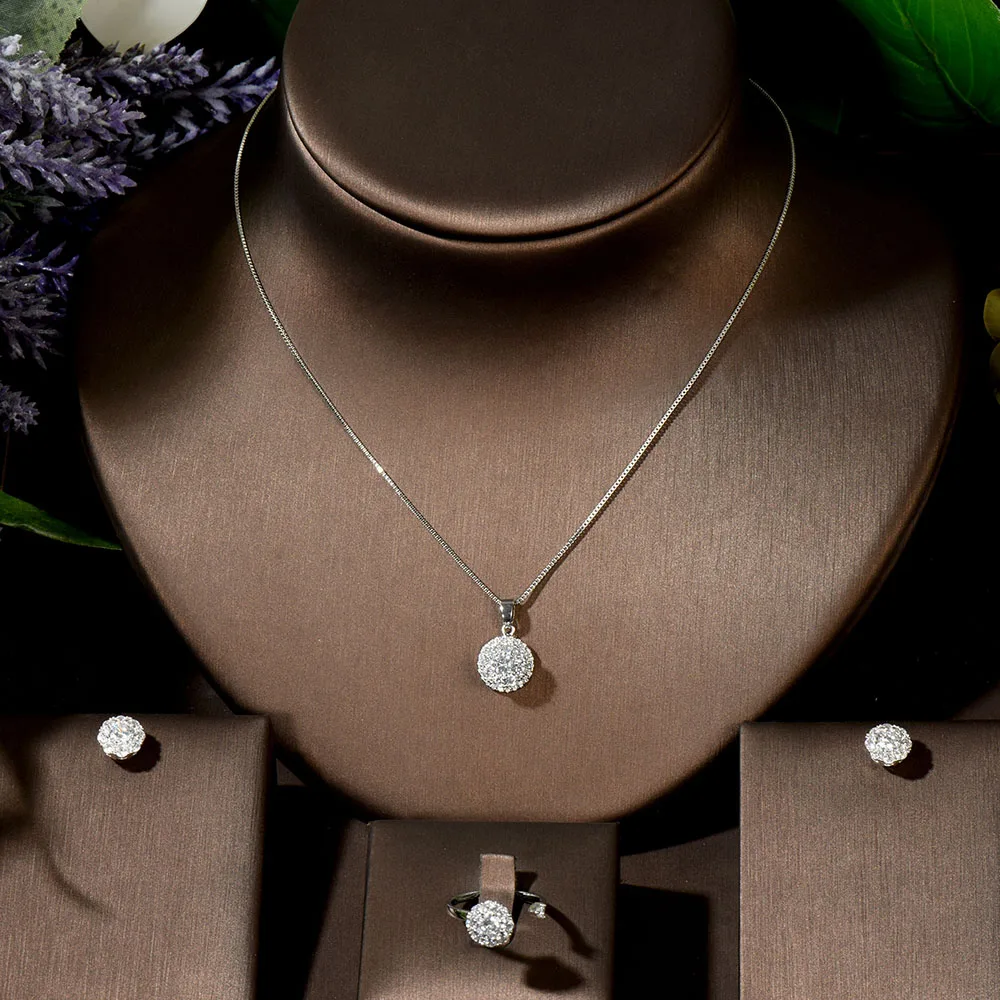 HIBRIDE Fashion Luxury Round Zircon Women Jewelry Sets with Silver Color Crystal Earrings Necklace Weddings Set for Party N-1426 - Image 2