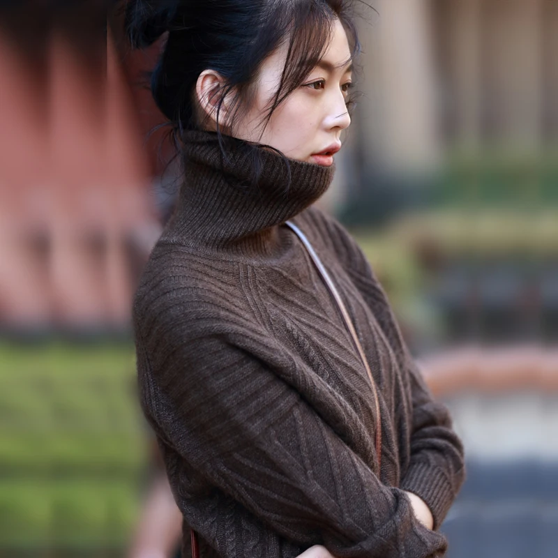 

jerseys mujer moda 2019Women Autumn Winter Thick Warm Pull Jumpers Pullover Turtleneck Yak Cashmere Sweater Twist sweter damski