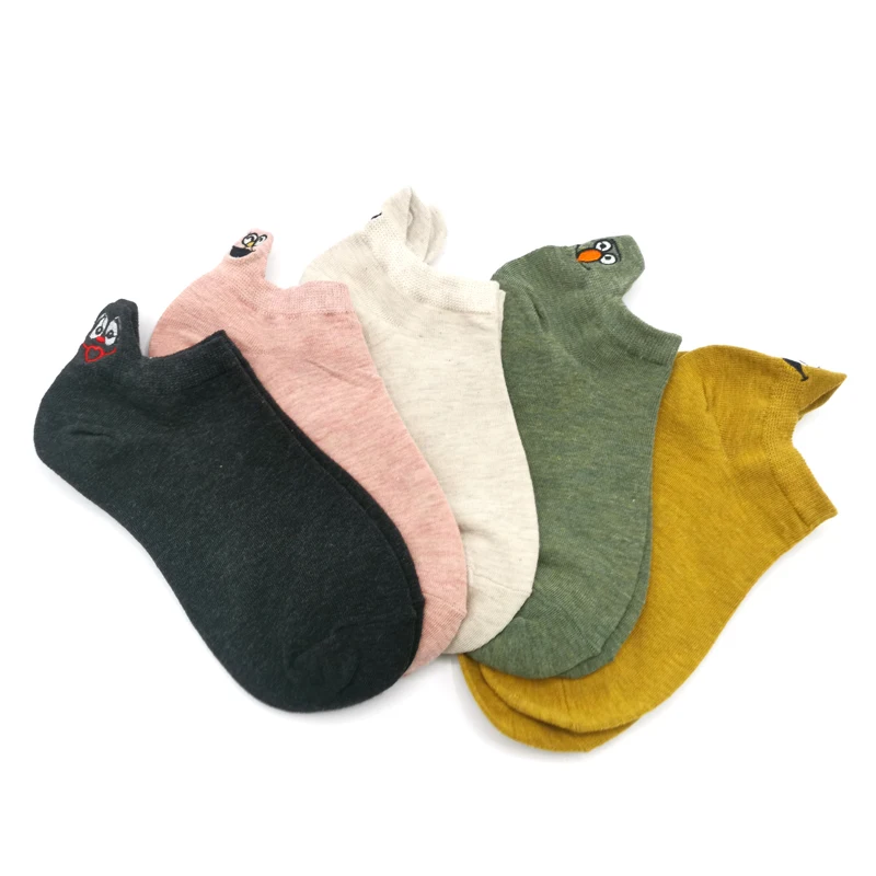 5 Pairs 5 пар/упак. каваи вышитые выразительные женские носки счастливые Модные ботильоны забавные Женские носочки хлопок Лето карамельный цвет - Цвет: 5 Pairs