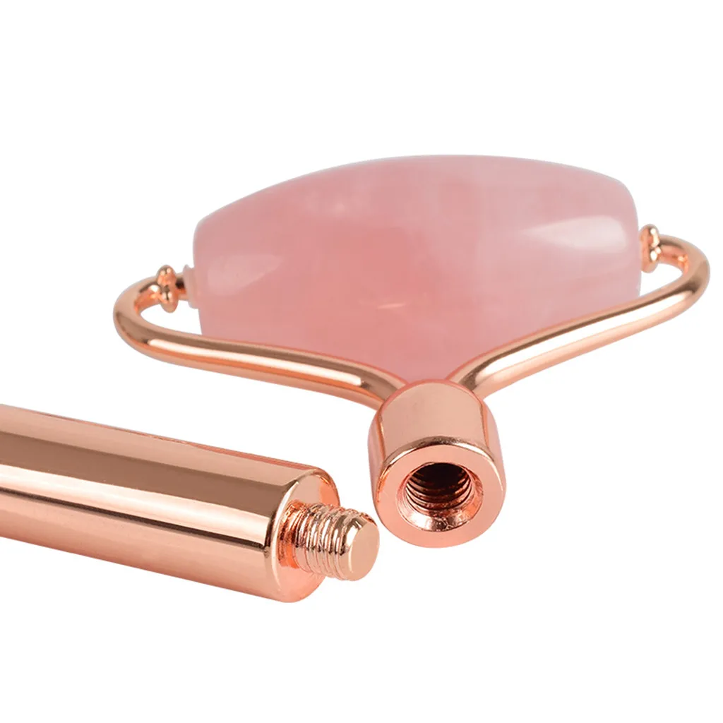 Розовый КВАРЦЕВЫЙ ролик для массажа лица для похудения Массажер для лица инструмент для лифтинга лица против морщин массажный ролик камень красота уход