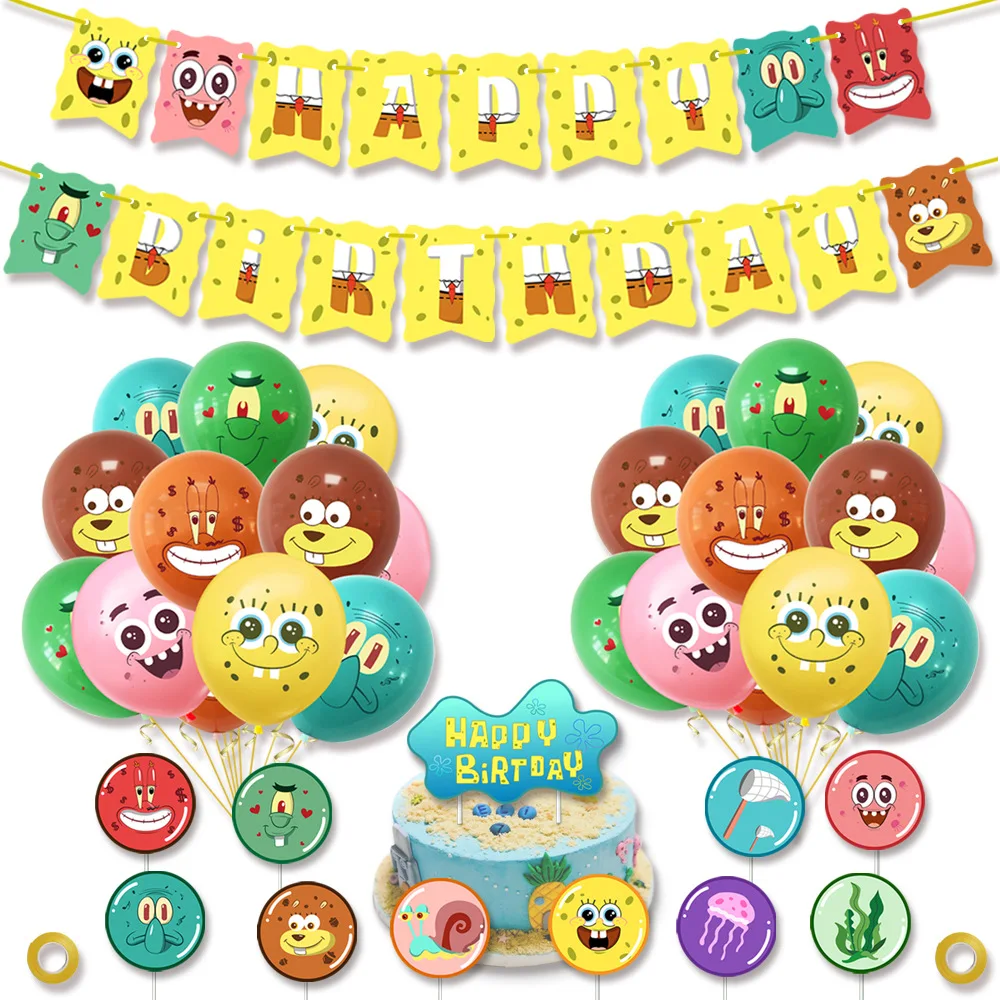 

SpongeBob Theme Balloon Flag set Ocean Children's Birthday Party Decoration