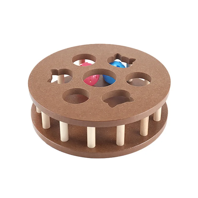 Pet Toy Wheel Shape Wood with Ball Interactive Squeak Roll Toy for Dogs Cats 1 Pcs