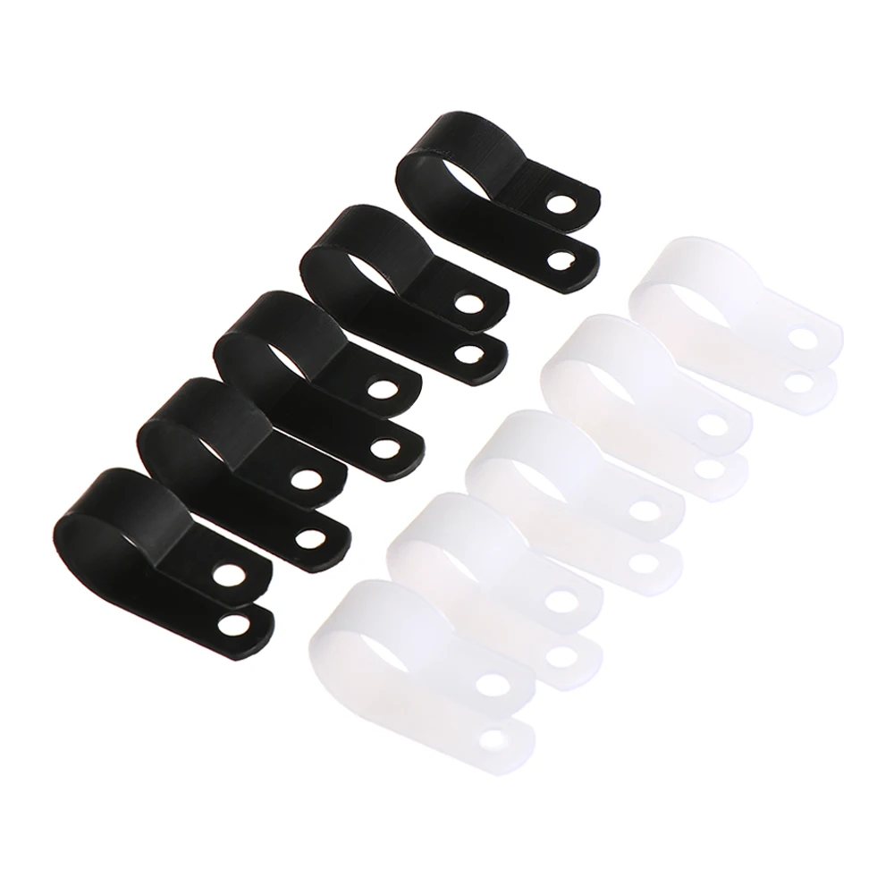 

100PCS Durable R-Type Nylon Cable Clamp Plastic P Clips Black Hose Fasteners Cable Mounting Fix Hardware Electrical Fittings