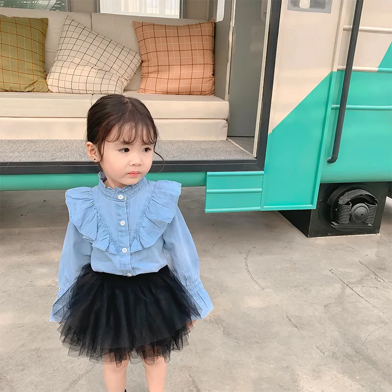 

2019 Autumn New Arrival Korean style cotton pure color long sleeve casual all-match denim shirt for fashion cute sweet baby girl