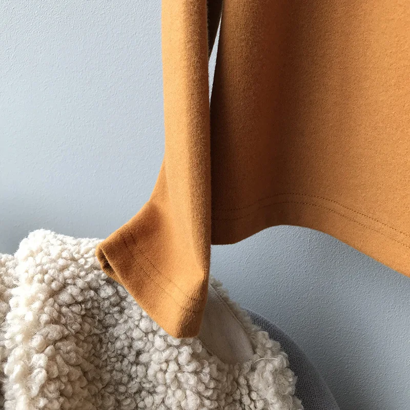 Mooirue Autumn Women Orange Velvet T Shirt High Waist Blue Tee Shirt Slim Korean Style Tops
