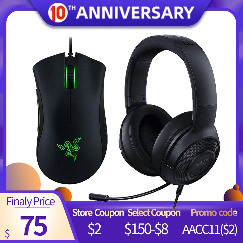 Модернизированные сверхлегкие наушники razer Kraken X с микрофоном игровая мышь DeathAdder