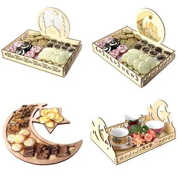

Artistic Wooden Eid Serving Tray Lesser Bairam Dessert Cake Tray for Festival Home Party Gathering Table Treats