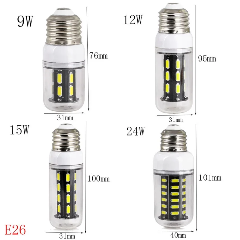 Светодиодный светильник для кукурузы E26 E27 E12 E14 12W 15W 24W 7030 SMD Лампа 15 22 28 42 светодиодная люстра прозрачный корпус белый свет для домашнего декора