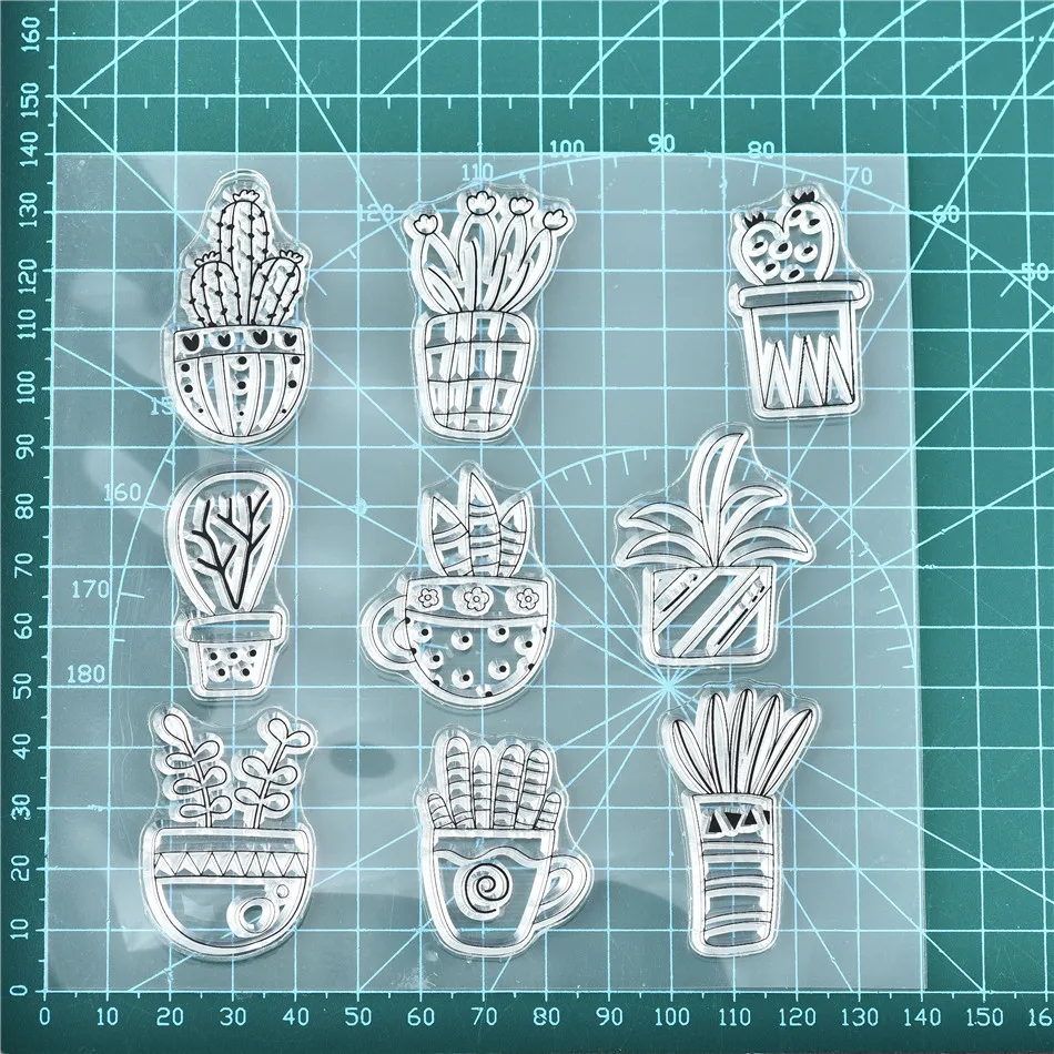 Potted Cactus and Potted Flower Plants Clear Stamps for Scrapbooking New Christmas Stamp for Photo Album Decorative Crafts