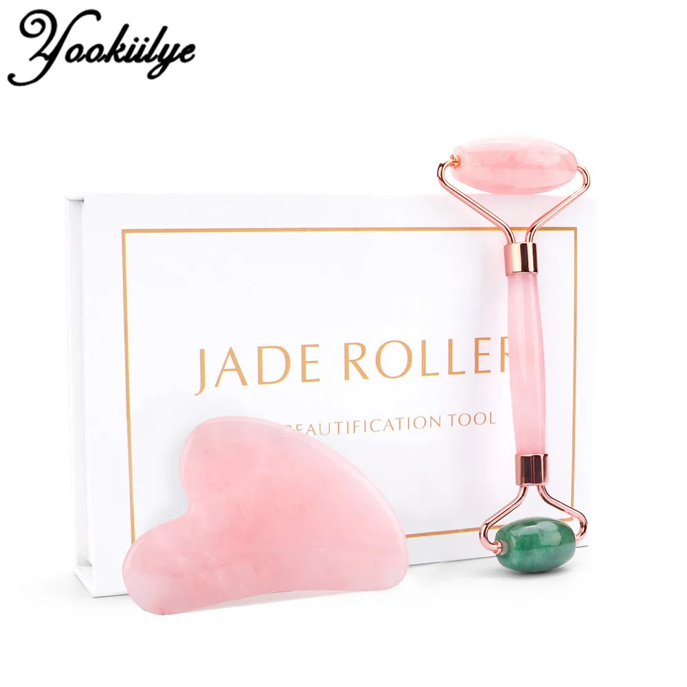 Natural Quartz Stone Roller Color Mixing Jade Face Lift Massager Slimming Scraper Gua Sha Massage Skin Care for Gift |