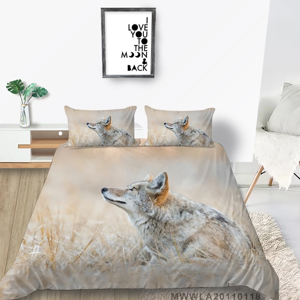 

King Size Bedding Set Wolf Wilderness 3D Duvet Cover Withered Grass Queen Twin Full Single Queen Animal Series Bed Set