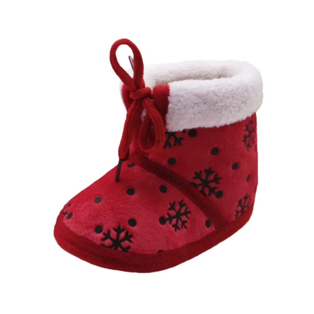 Детская обувь; Рождественская обувь для малышей; Рождественская обувь для новорожденных; зимние ботинки с принтом на мягкой подошве; Теплая обувь для малышей; schoenen; - Цвет: Красный