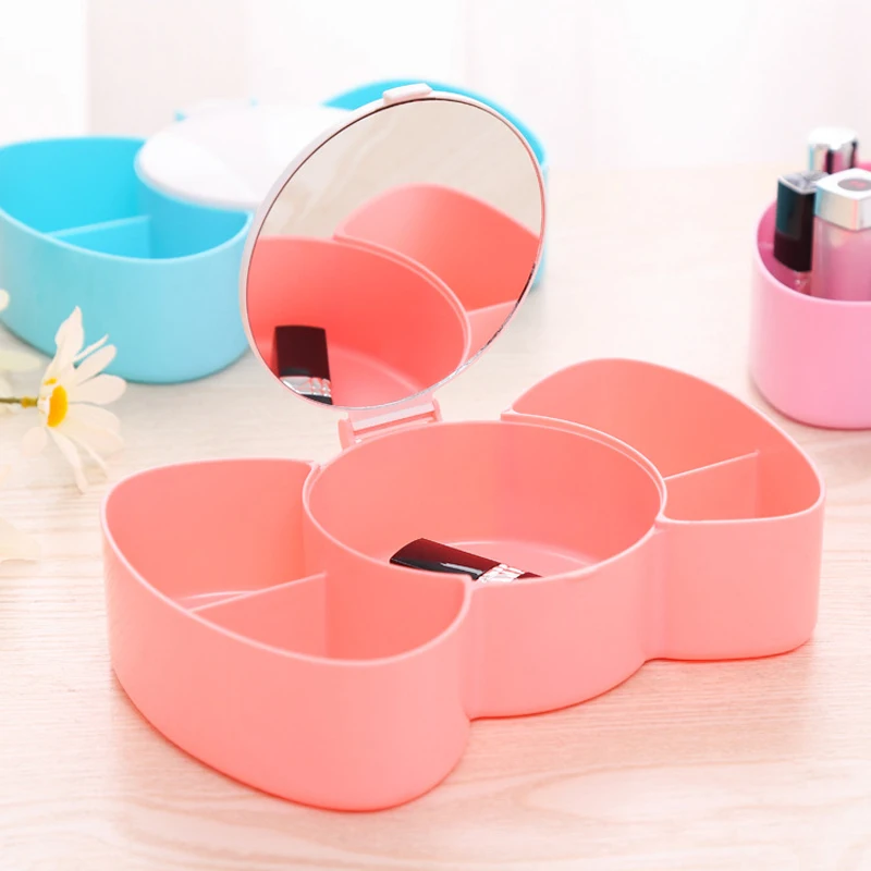 Desktop storage box cosmetic box plastic compartment with cover mirror box dressing table finishing box
