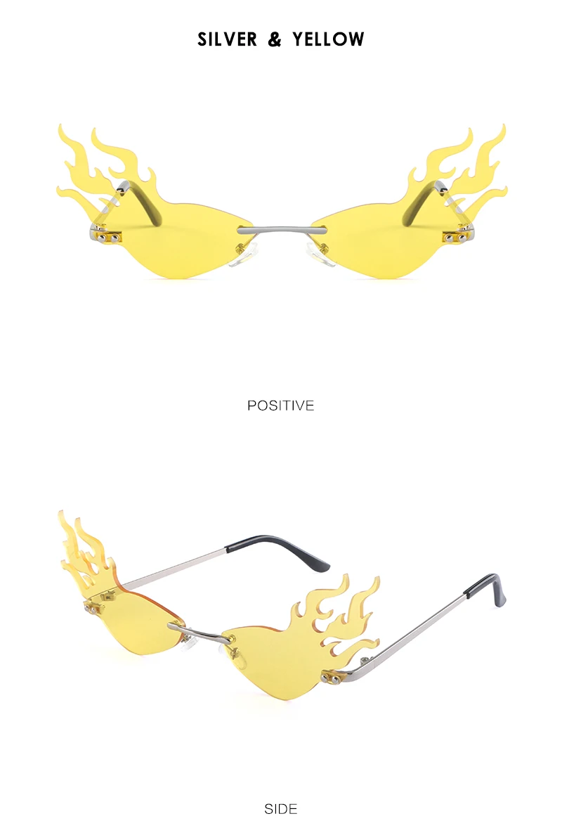 Модные солнечные очки с огненным пламенем фирменный дизайн сексуальные женские солнцезащитные очки «кошачий глаз» роскошные солнцезащитные очки без оправы UV400