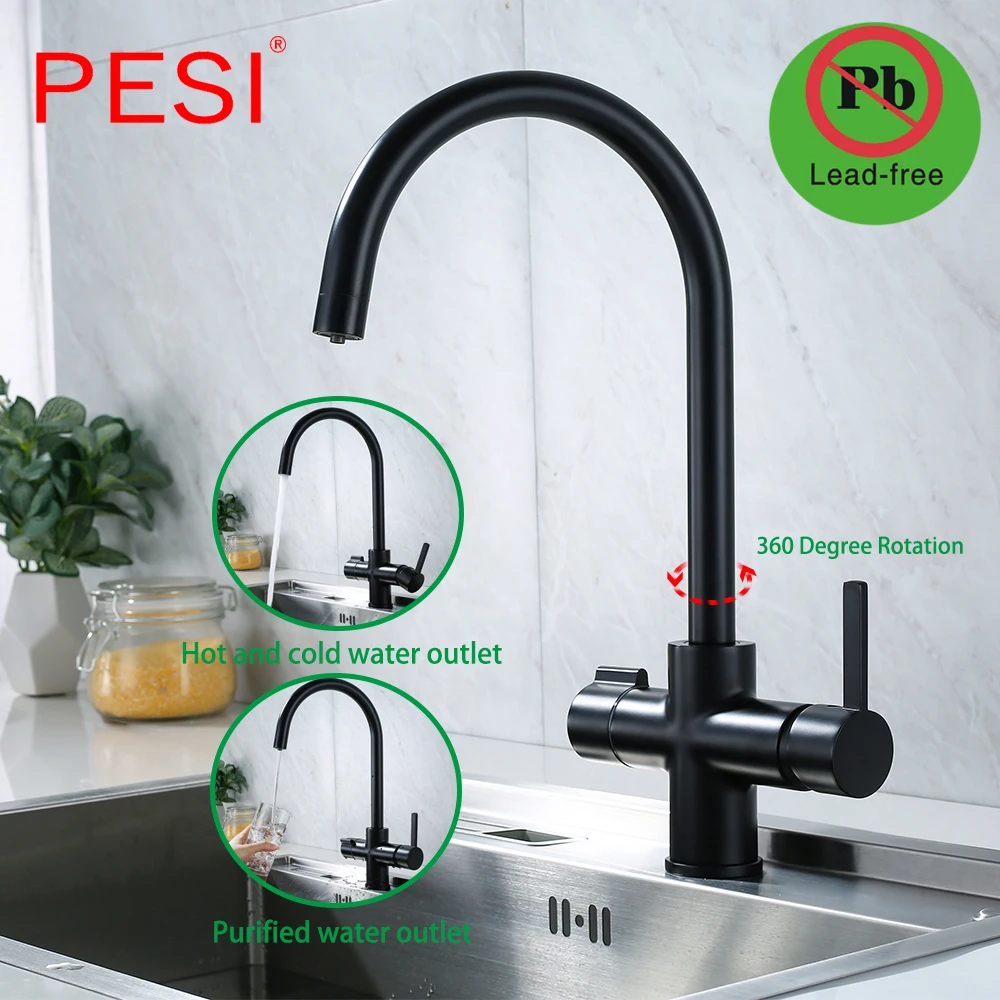 

Black bending Drinking Water Purification Tap Kitchen sink mixer 360 Degree Rotation with Filtered Water Kitchen Faucet.