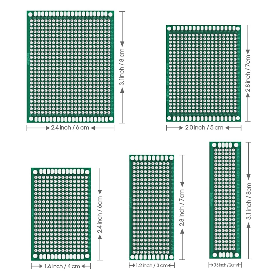 50 шт. двухсторонняя печатная плата Прототип Комплект пайки 5 размеров универсальная печатная плата для DIY и электронного проекта
