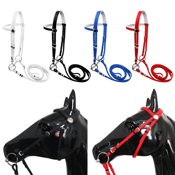 

Horse Long Sidepull Bridle Hollow Chewing Horse Decoration Accessories Padded Leather Beaded Bitless Bridle Equestrian