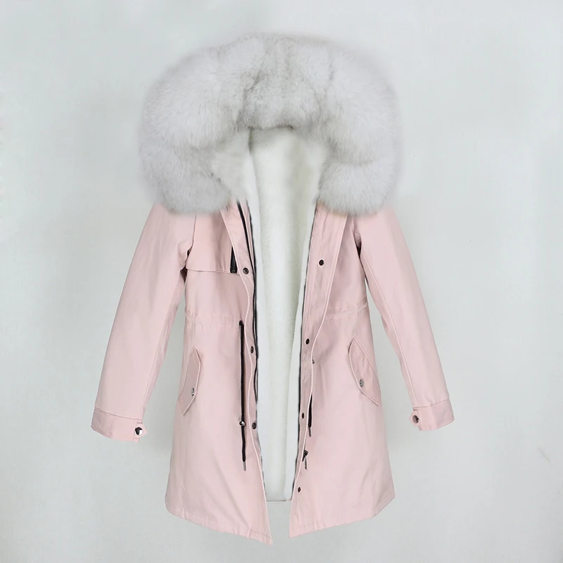 Pink natural OFTBUY зимняя куртка женская длинная парка натуральный мех пальто натуральный Лисий меховой капюшон, воротник Толстая теплая тонкая верхняя одежда Уличная Роскошная - Цвет: Pink natural
