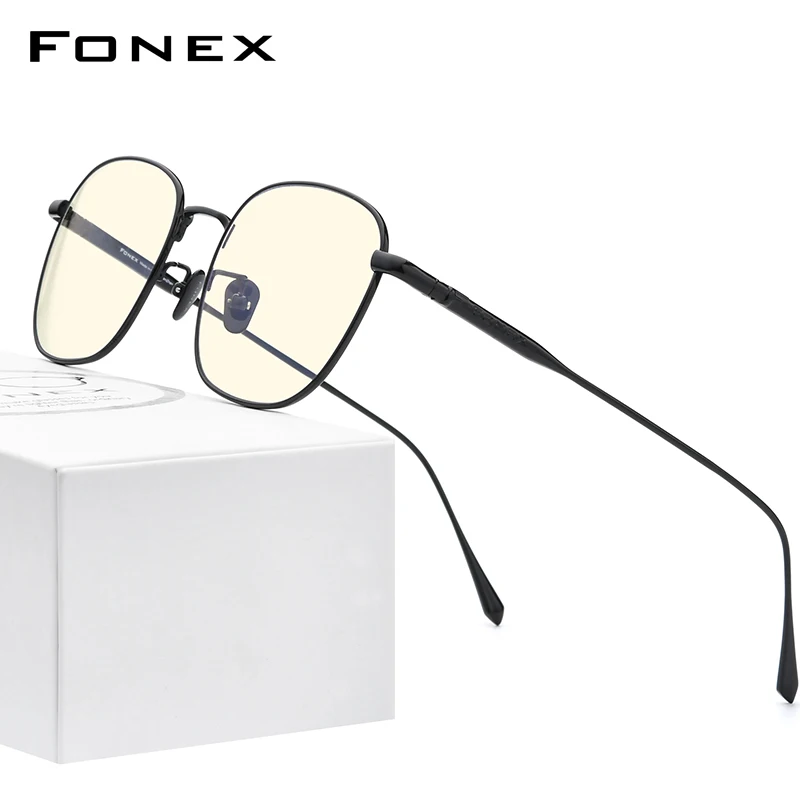

FONEX Pure Titanium Anti Blue Light Blocking Glasses Women 2020 New Vintage Round Anti-Blue Rays Computer Eyeglasses Men AB8560