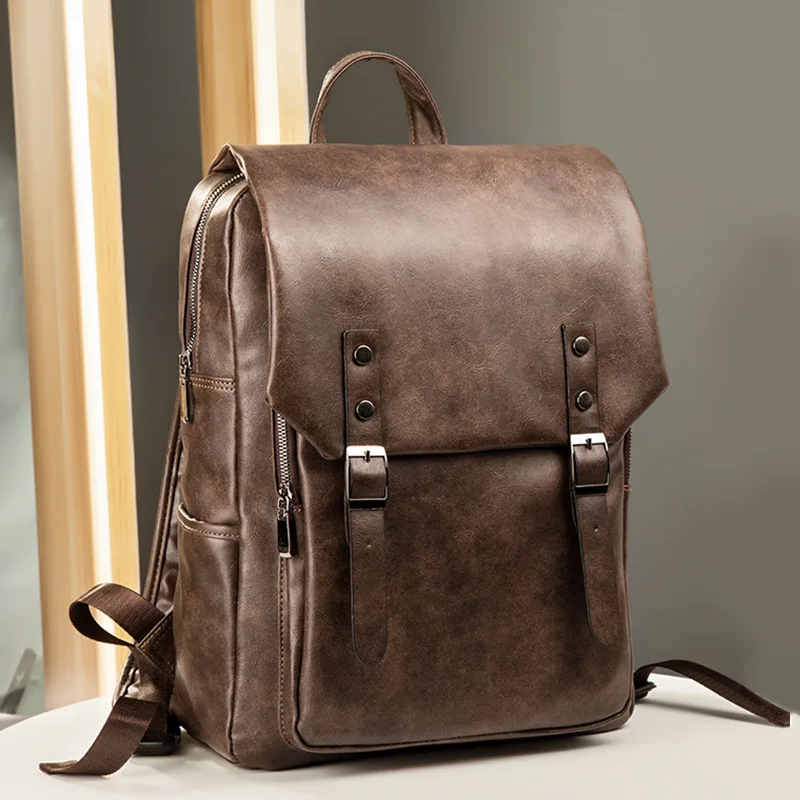 

Men Backpack Korean-style Fashion Backpack Male STUDENT'S School Bag PU Leather Large Capacity Computer Bag Casual Travel