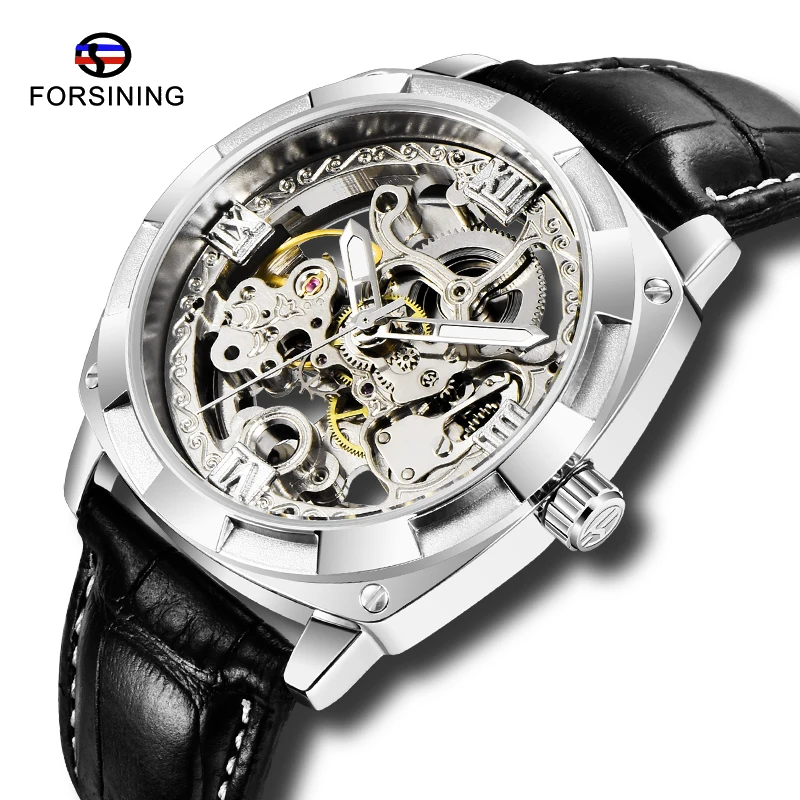 

Fashion FORSINING Men Automatic Mechanical Clock Military Army Sport Male Clock Skeleton Waterproof Watch