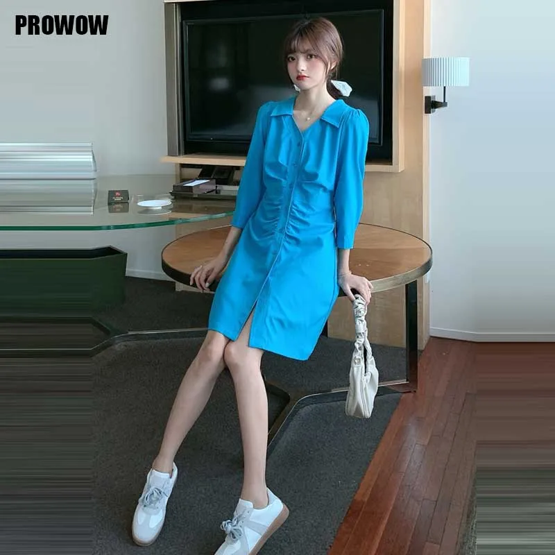 

Elegant One-Piece Dress 2020 Summer Women'S Fashion V-Neck Waist Single Breasted Dress Female Korean Office Holiday Party Dress