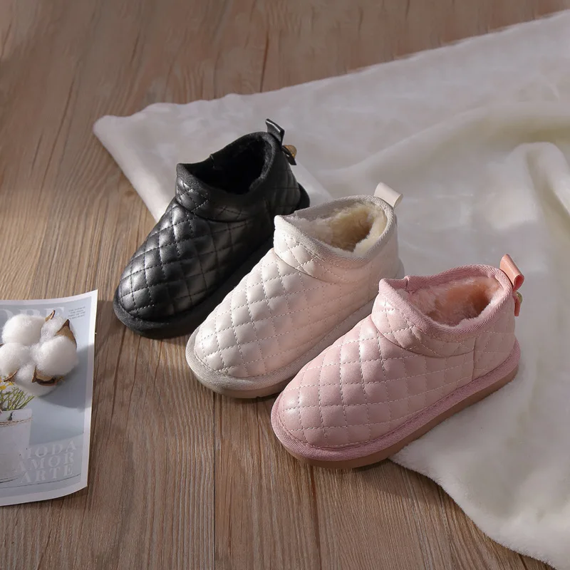 Children shoes Winter new plush warm snow boots Fashion lattice non-slip wear-resistant girls shoes casual childrens shoes