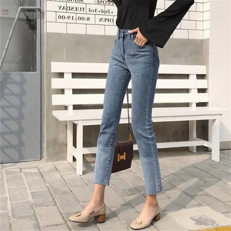 Лето, Ulzzang Wind, обтягивающие, вареные брюки, градиентные, цветные, ковбойские, длиной до щиколотки, штаны с высокой талией, тянущиеся, рваные, с краями, Penc