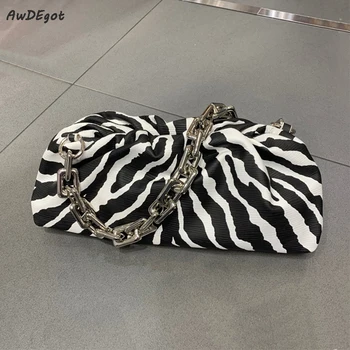 

Thick Silver Metal Chain Hand Pouch Bags Zebra Dumpling Handbags for Women 2020 Trend Fashion Shoulder Bag Female Lady Purse Ins