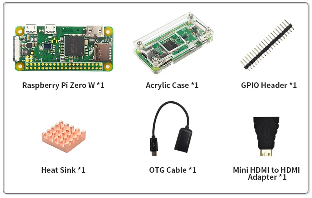 Kit + Case Dissipador de Calor + 2x20 Itinit Raspberry Zero w Starter Acrílico Pinos Gpio Encabeçamento 32g Cartão sd Câmera R703 pi 2 High Quality Computador e Escritório