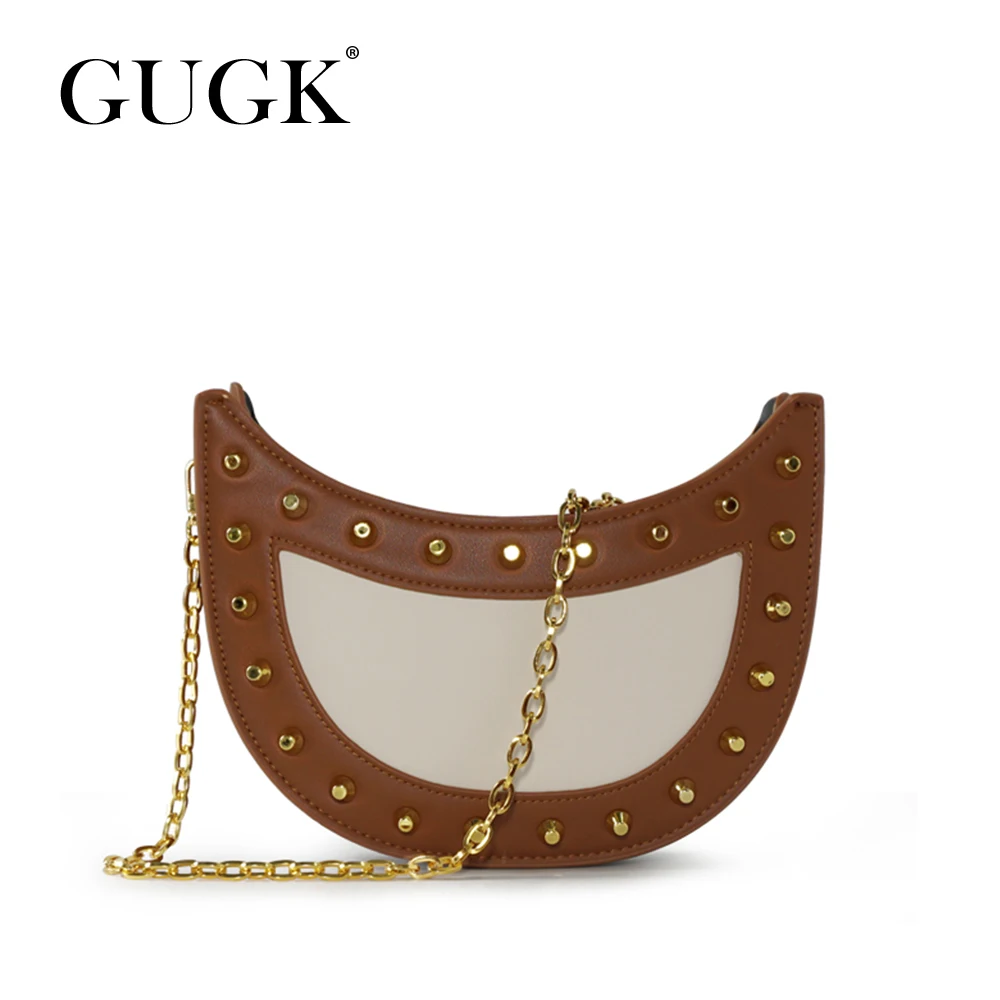 Женские вечерние сумки на плечо GUGK ремне с заклепками и цепочкой GB132|Сумки