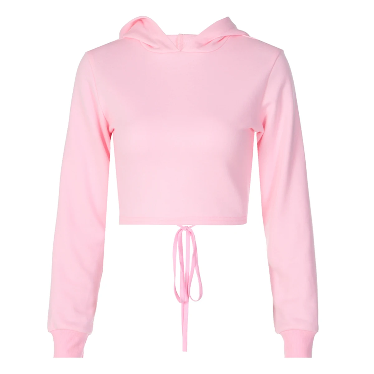 

Spring Autumn Sweatshirt For Women 2020Solid Long Sleeve Hooded Short Tops Loose Bandage Backless Sport Sweatshirt Tracksuit