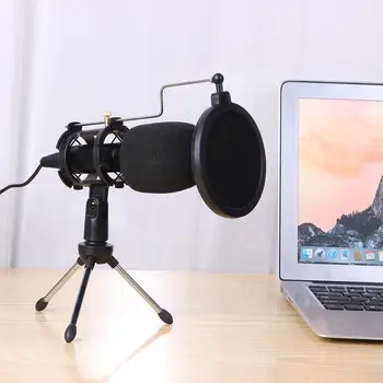 

Desktop USB Microphone Condenser Wired Handheld Mic Condenser with Folding Stand Windshield for PC Chatting 170*32*32mm